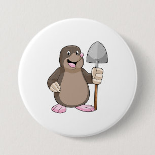 Mole with Shovel 3 Inch Round Button