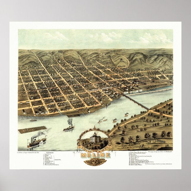 Moline, IL - Panoramic Map - 1869 Poster (Front)