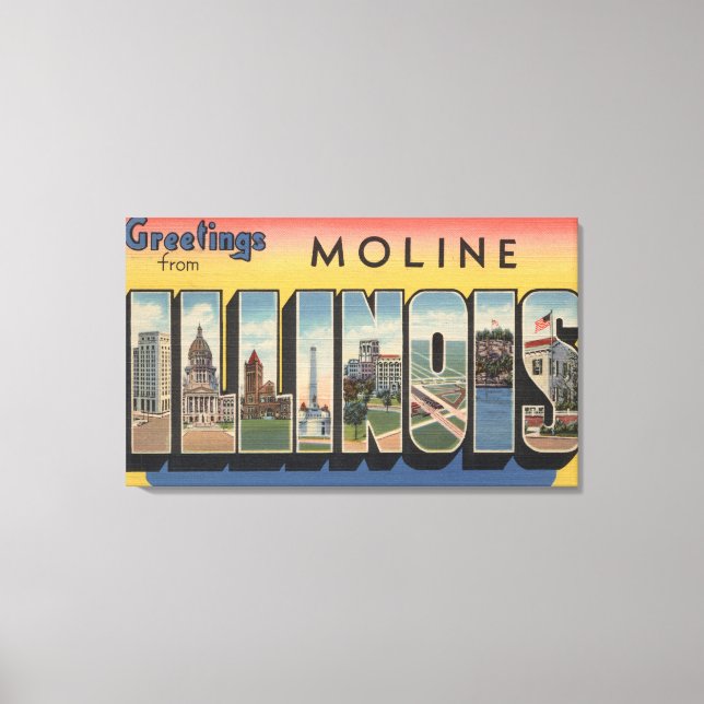 Moline, Illinois - Large Letter Scenes Canvas Print (Front)