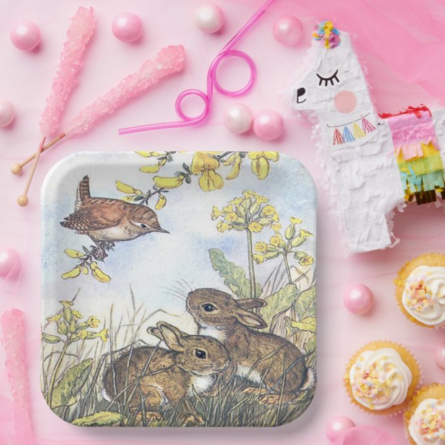 Molly Brett Cute Bunnies Wren Forsythia  Paper Plate (Party)