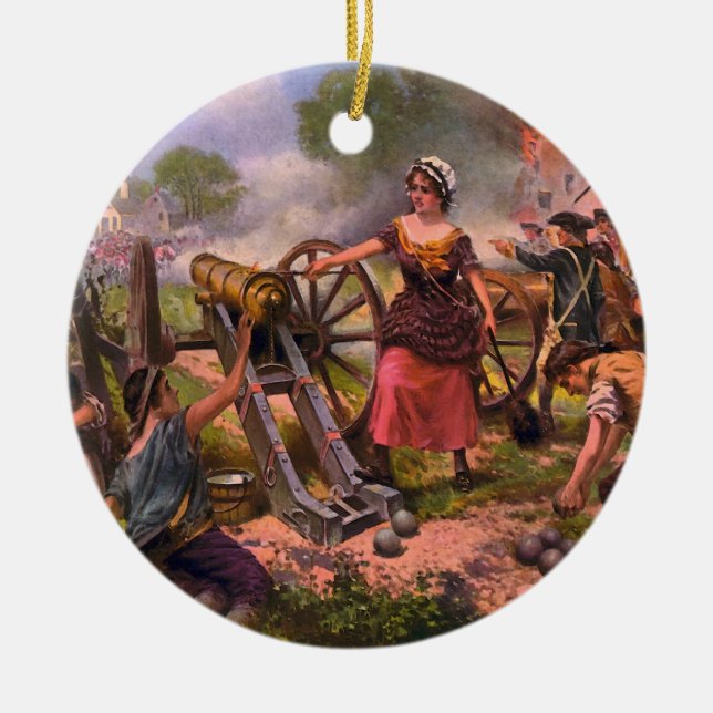 Molly Pitcher Firing Cannon at Battle of Monmouth Ceramic Ornament (Front)