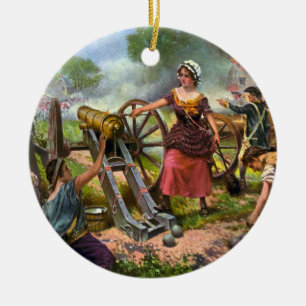 Molly Pitcher firing cannon at Battle of Monmouth Ceramic Ornament