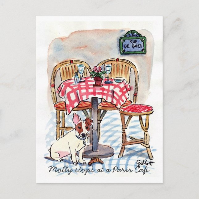 Molly Stops at a Paris Cafe Post card (Front)