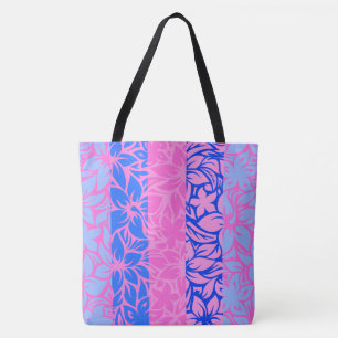 Moloaa Bay Hawaiian Hibiscus Striped Beach Bag