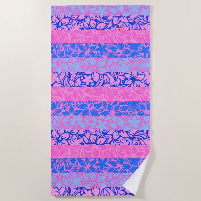 Moloaa Bay Hawaiian Hibiscus Striped - Pink Beach Towel (Front)
