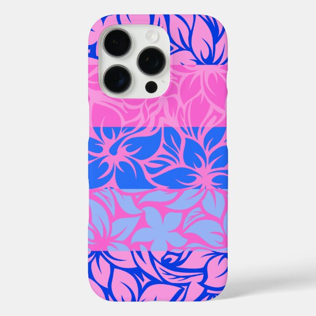 Moloaa Bay Hawaiian Striped Hibiscus Pink Blue Case-Mate iPhone Case (Back)