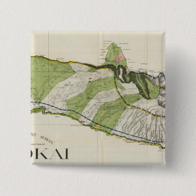 Molokai, Hawaii 2 Inch Square Button (Front)