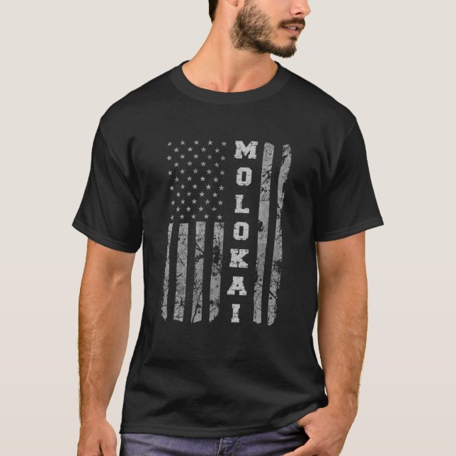 Molokai, Hawaii, American Flag T-Shirt (Front)