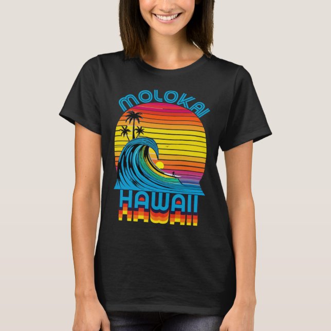 Molokai Hawaii Retro Throwback Surf & Beach Souven T-Shirt (Front)