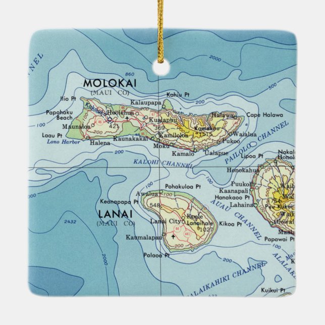 Molokai Vintage Map Ceramic Ornament (Back)