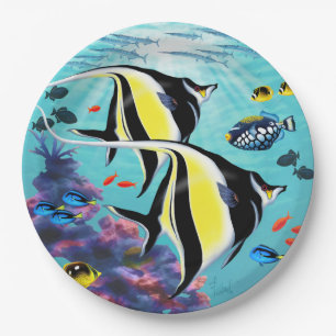 Molokini Cove Hawaiian Angel Fish Tropical Paper Plate