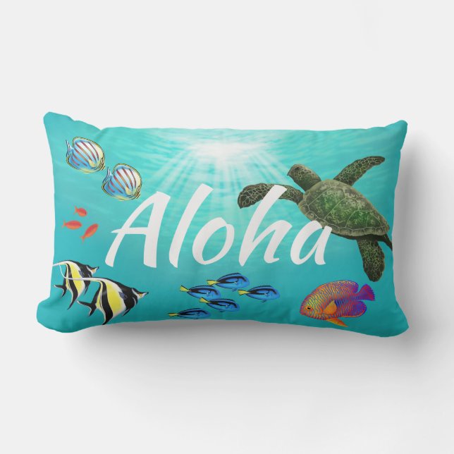 Molokini Cove Hawaiian Sea Turtle  Reversible Lumbar Pillow (Front)