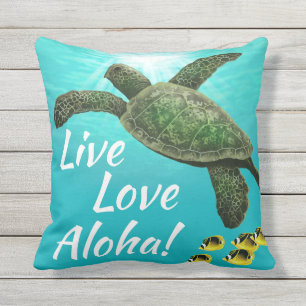 Molokini Cove Hawaiian Sea Turtle  Reversible Outdoor Pillow