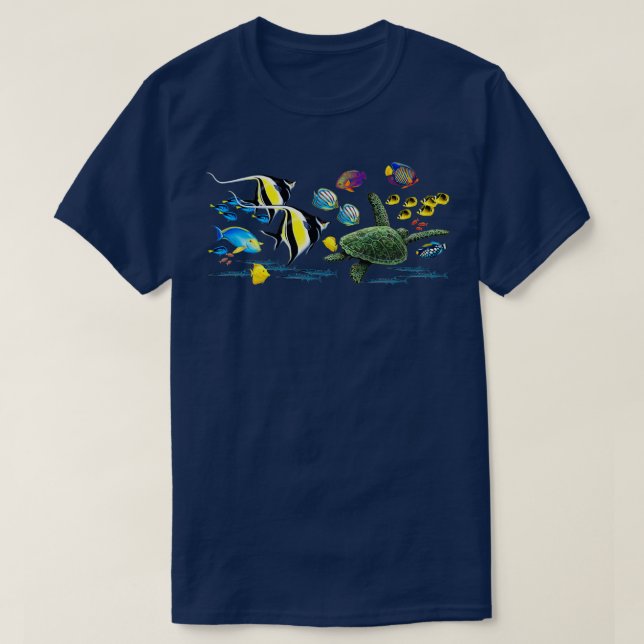 Molokini Cove Hawaiian Tropical Fish Illustration T-Shirt (Design Front)
