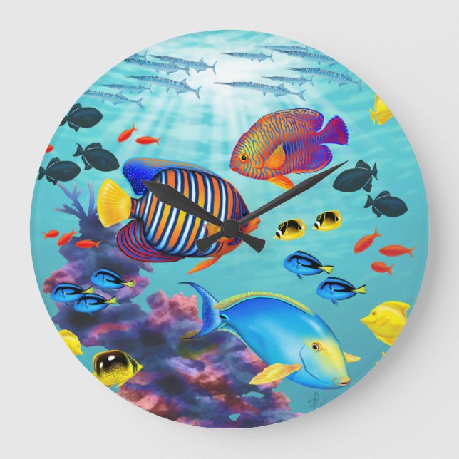 Molokini Cove Hawaiian Tropical Fish Large Clock (Front)