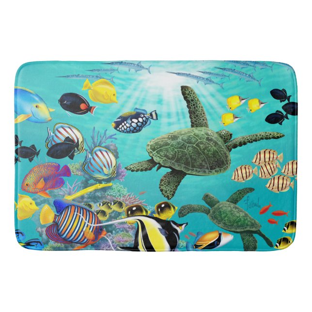 Molokini Cove Hawaiian Tropical Fish Sea Turtle Bath Mat (Front)