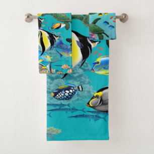 Molokini Cove Hawaiian Tropical Fish Sea Turtle Bath Towel Set
