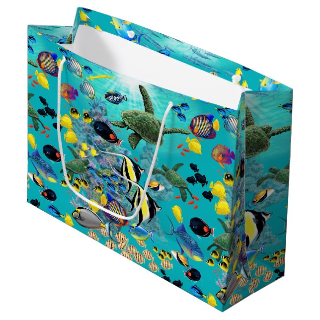 Molokini Cove Hawaiian Tropical Fish Sea Turtle Large Gift Bag (Front Angled)