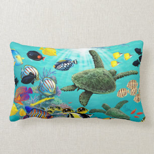 Molokini Cove Hawaiian Tropical Fish Sea Turtle Lumbar Pillow