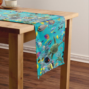 Molokini Cove Hawaiian Tropical Fish Sea Turtle Short Table Runner