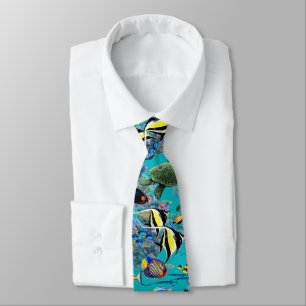 Molokini Cove Hawaiian Tropical Fish Sea Turtle Tie