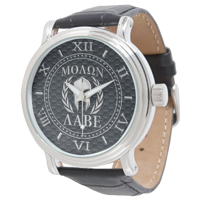 Molon Labe Chrome Like Spartan Mask Dial Grille Watch (Angled)