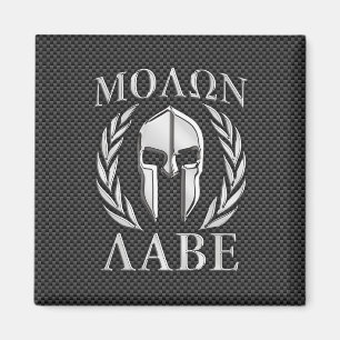 Molon Labe Chrome Spartan Helmet on Carbon Fibre Magnet