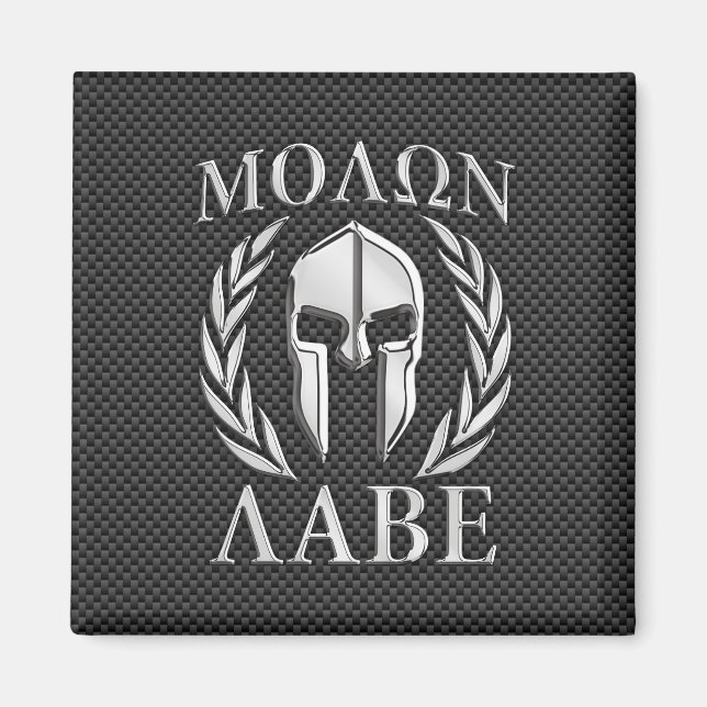 Molon Labe Chrome Spartan Helmet on Carbon Fibre Magnet (Front)