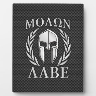 Molon Labe Chrome Spartan Helmet on Carbon Fibre Plaque