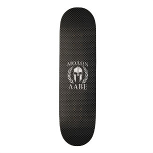 Molon Labe Chrome Spartan Helmet on Carbon Fibre Skateboard