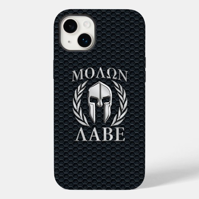 Molon Labe Chrome Spartan Helmet on Grille Case-Mate iPhone Case (Back)