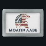 Molon Labe! Rectangular Belt Buckle<br><div class="desc">Molon Labe or "come and take", is a classical expression of defiance reportedly spoken by King Leonidas I in response to the Persian army's demand that the Spartans surrender their weapons at the Battle of Thermopylae. Molon Labe has become an American patriotic slogan used in 1778 at Fort Morris in...</div>