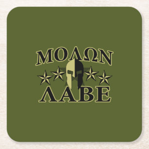 Molon Labe Spartan 5 stars Olive Green Square Paper Coaster