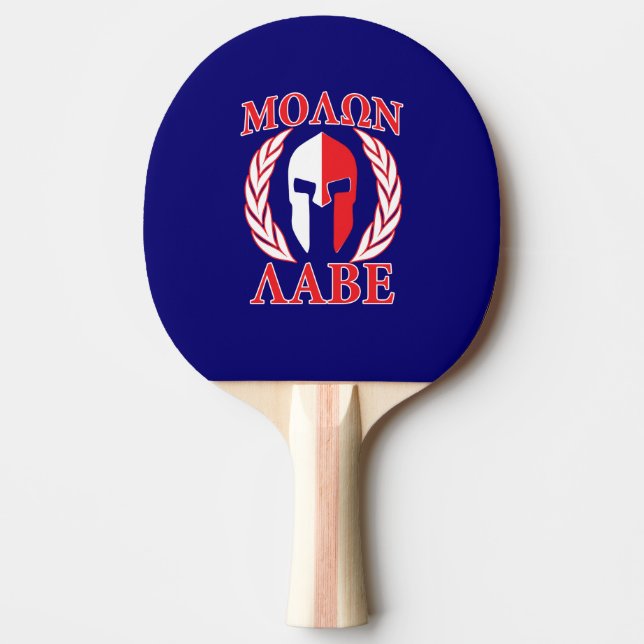 Molon Labe Spartan Helmet Laurels Blue Ping Pong Paddle (Front)