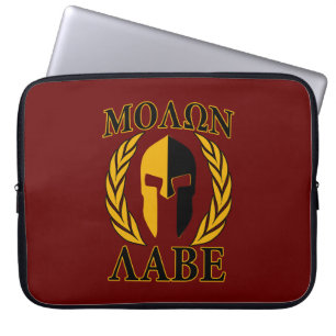 Molon Labe Spartan Helmet Laurels Burgundy Accent Laptop Sleeve
