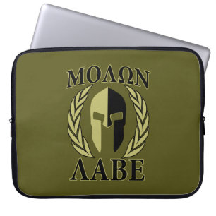 Molon Labe Spartan Helmet Laurels Olive Green Laptop Sleeve