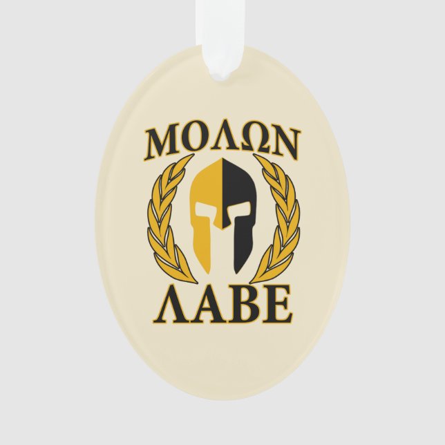 Molon Labe Spartan Helmet Laurels Warm Beige Ornament (Front)