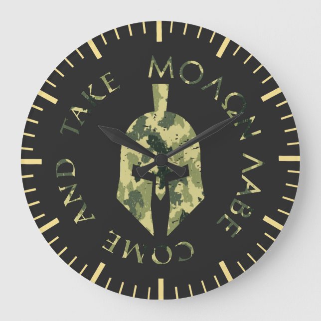 Molon Labe Spartan Helmet Military Camo  Large Clock (Front)