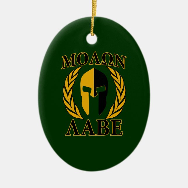 Molon Labe Spartan Laurels on Forest Green Ceramic Ornament (Front)