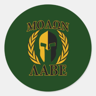 Molon Labe Spartan Laurels on Forest Green Classic Round Sticker