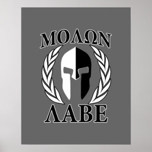 Molon Labe Spartan Mask Armour Laurels Monochrome Poster