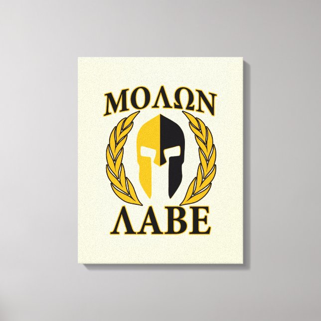Molon Labe Spartan Mask Laurels Beige Accent Canvas Print (Front)
