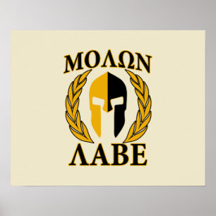 Molon Labe Spartan Mask Laurels Beige Accent Poster