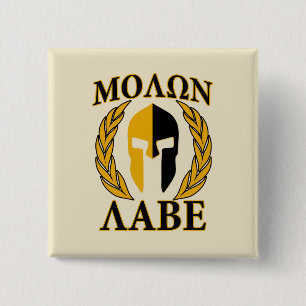 Molon Labe Spartan Mask Laurels Beige Decor 2 Inch Square Button