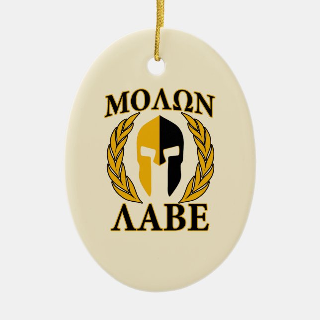 Molon Labe Spartan Mask Laurels Beige Decor Ceramic Ornament (Front)