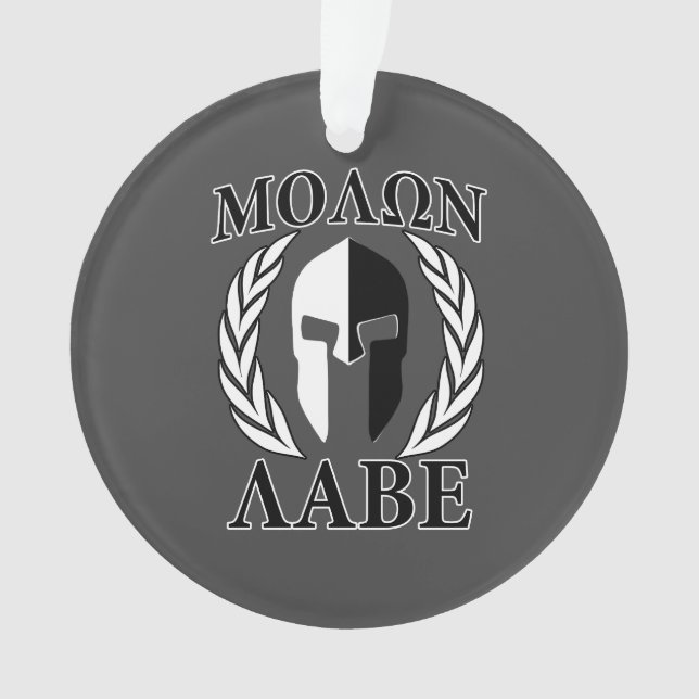 Molon Labe Spartan Mask Laurels Black & White Ornament (Front)