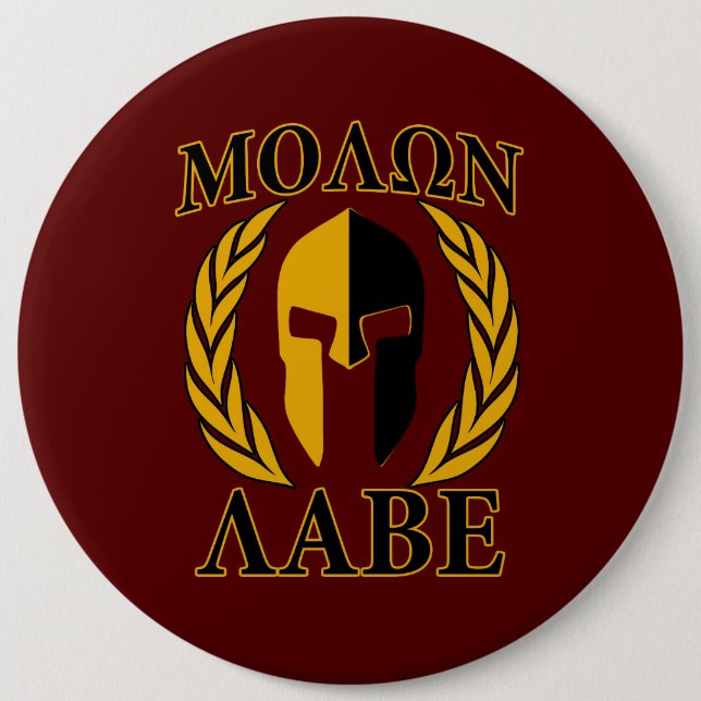 Molon Labe Spartan Mask Laurels Burgundy 6 Inch Round Button (Front)