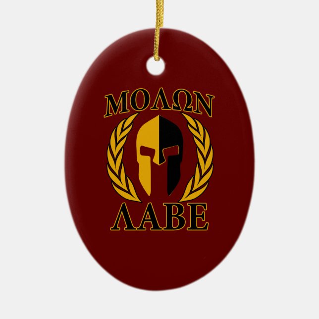 Molon Labe Spartan Mask Laurels Burgundy Red Ceramic Ornament (Front)