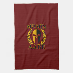 Molon Labe Spartan Mask Laurels Burgundy Red Kitchen Towel