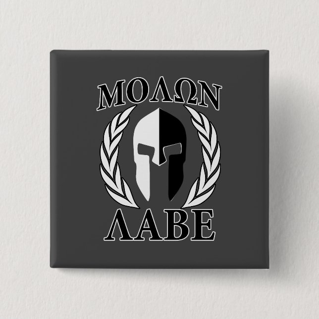 Molon Labe Spartan Mask Laurels Monochrome 2 Inch Square Button (Front)